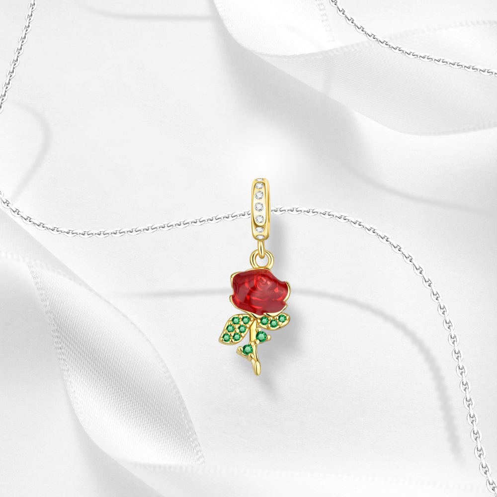 Liora Atelier Red Rose Charm with Green Crystal Leaves