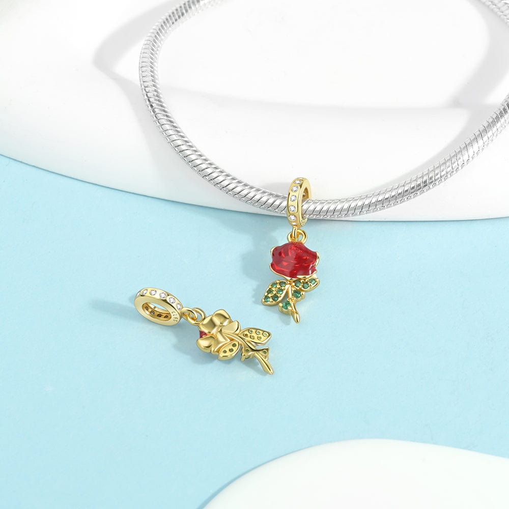 Liora Atelier Red Rose Charm with Green Crystal Leaves
