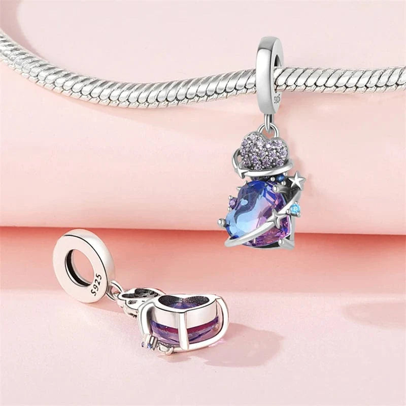 Liora Atelier Romantic Universe Theme Stars Murano Glass Purple Heart Dangle Charm