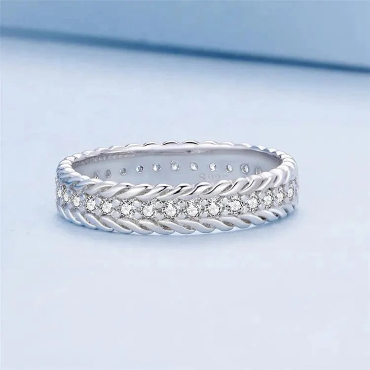Liora Atelier Rope Design Sterling Silver Ring with Dazzling Crystals