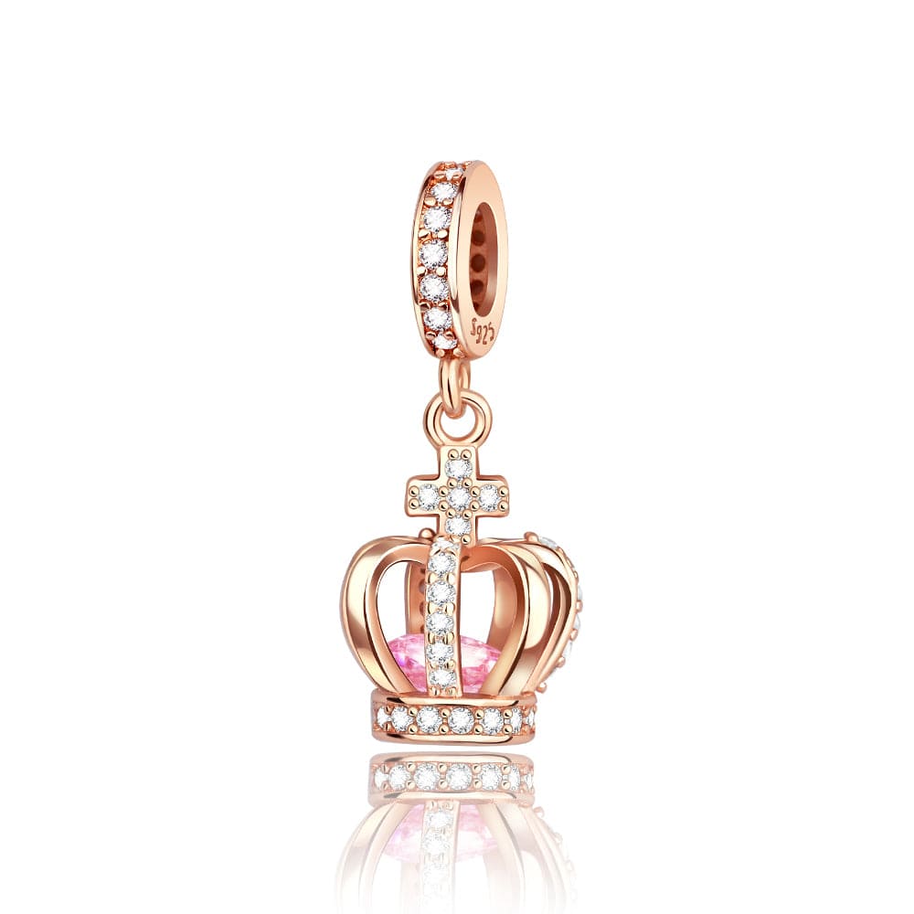 Liora Atelier Rose Gold Crown Charm with Pink Crystal & CZ Accents
