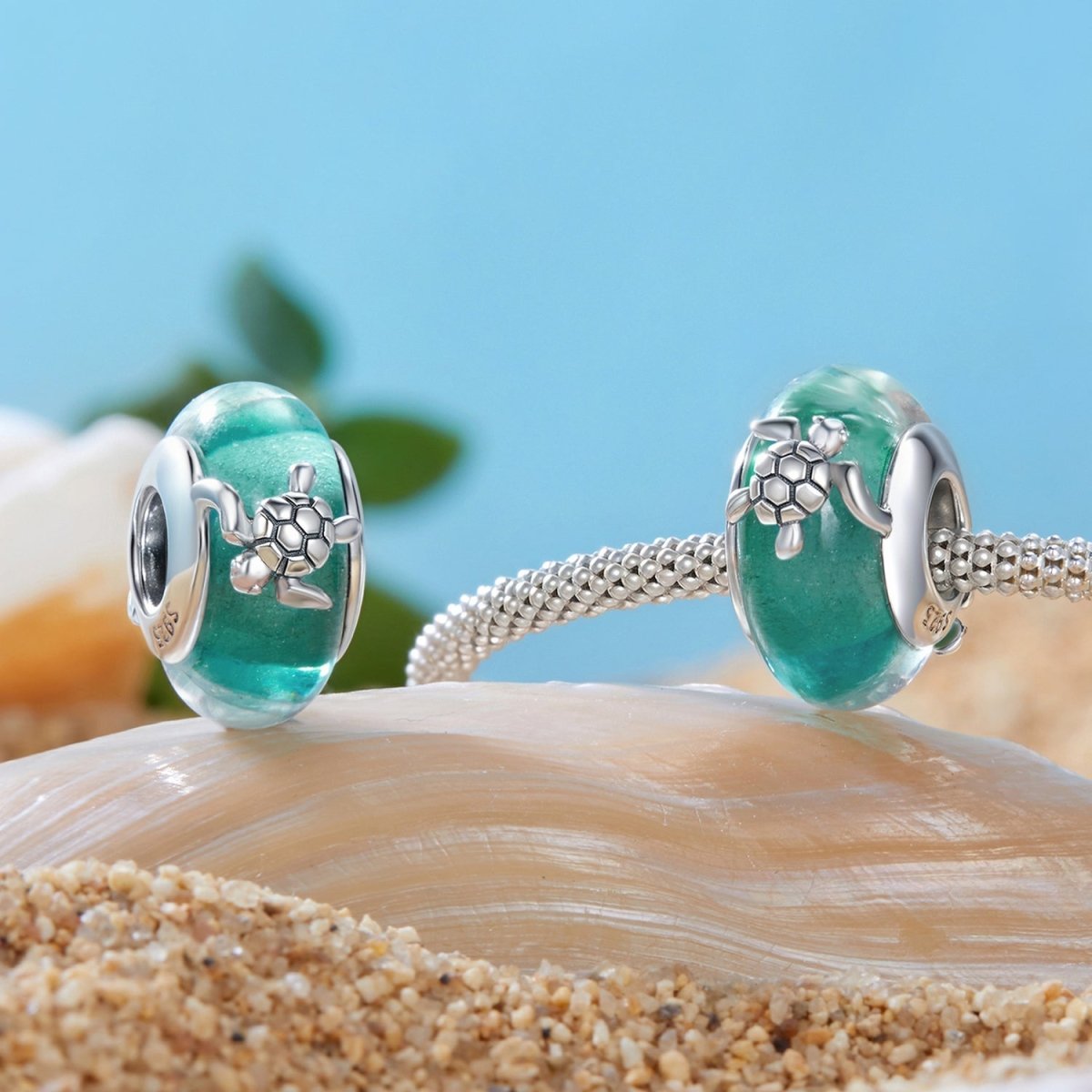 Liora Atelier Sea Turtle with Ocean Wave Murano Charm