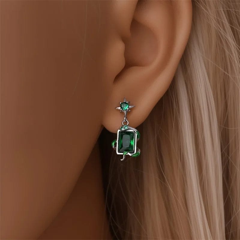 Liora Atelier Silver Star & Green Gemstone Vine Drop Earrings
