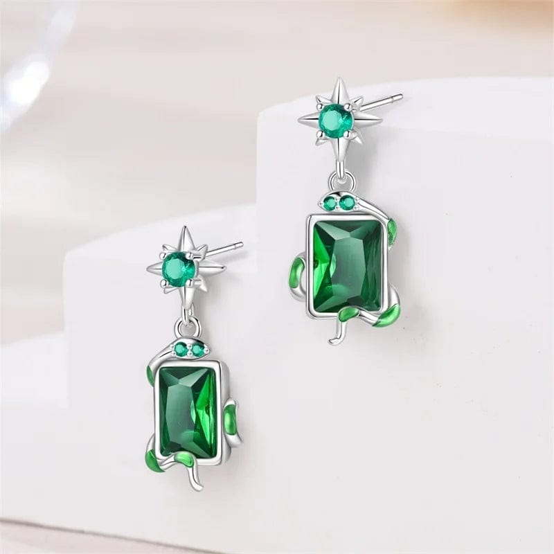 Liora Atelier Silver Star & Green Gemstone Vine Drop Earrings