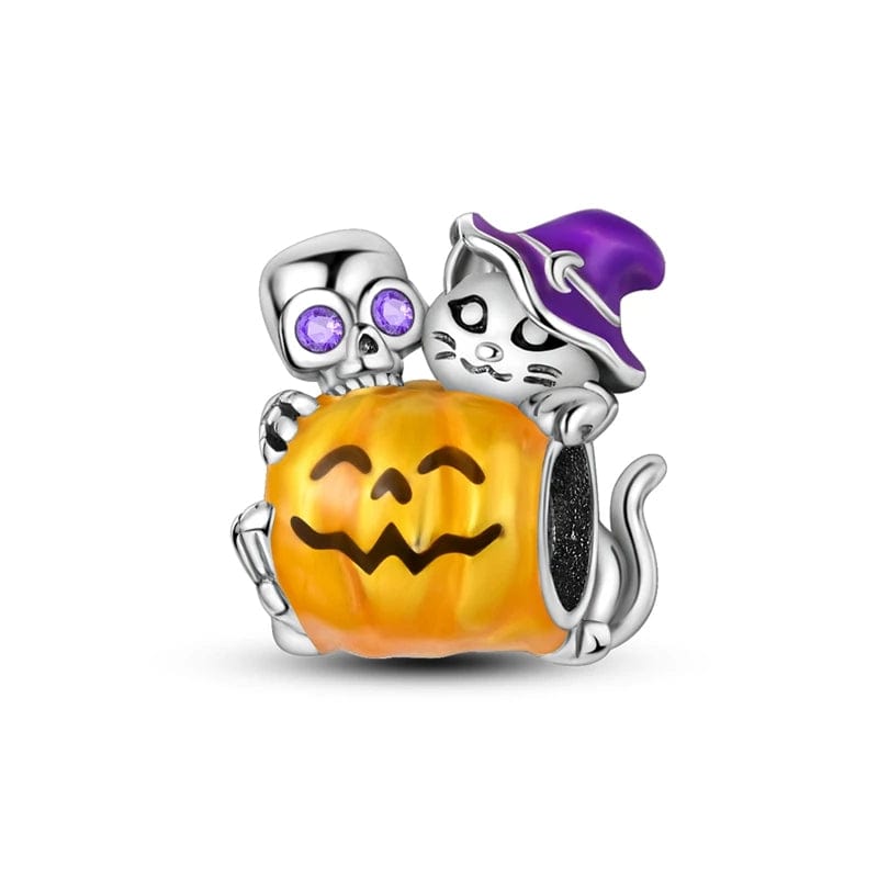 Liora Atelier Skeleton & Witch Cat on Pumpkin Charm