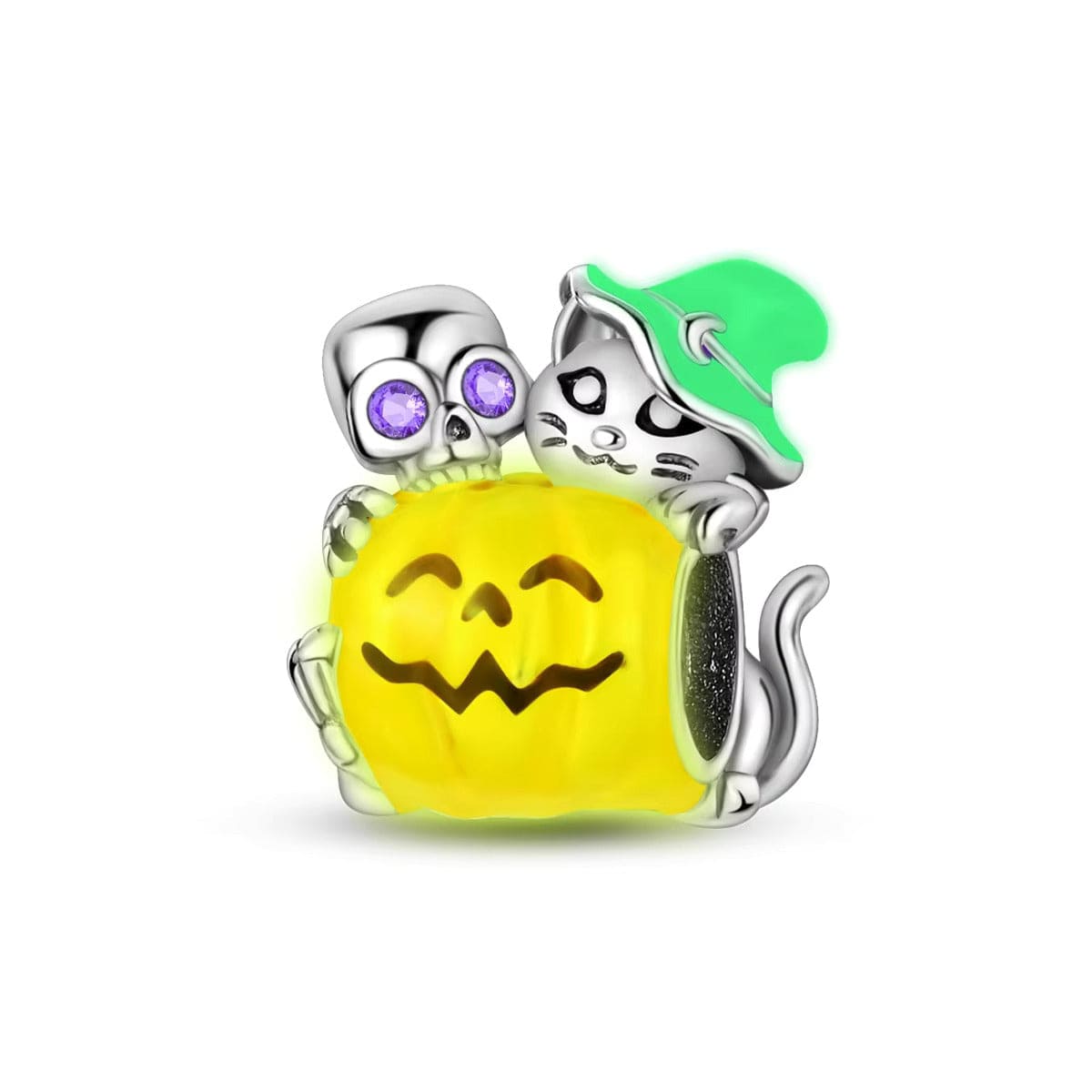 Liora Atelier Skeleton & Witch Cat on Pumpkin Charm