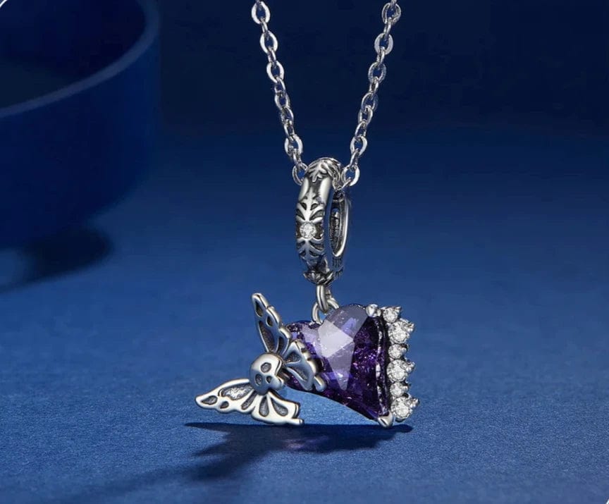 Liora Atelier Skull Butterfly on Purple Heart Dangle Charm