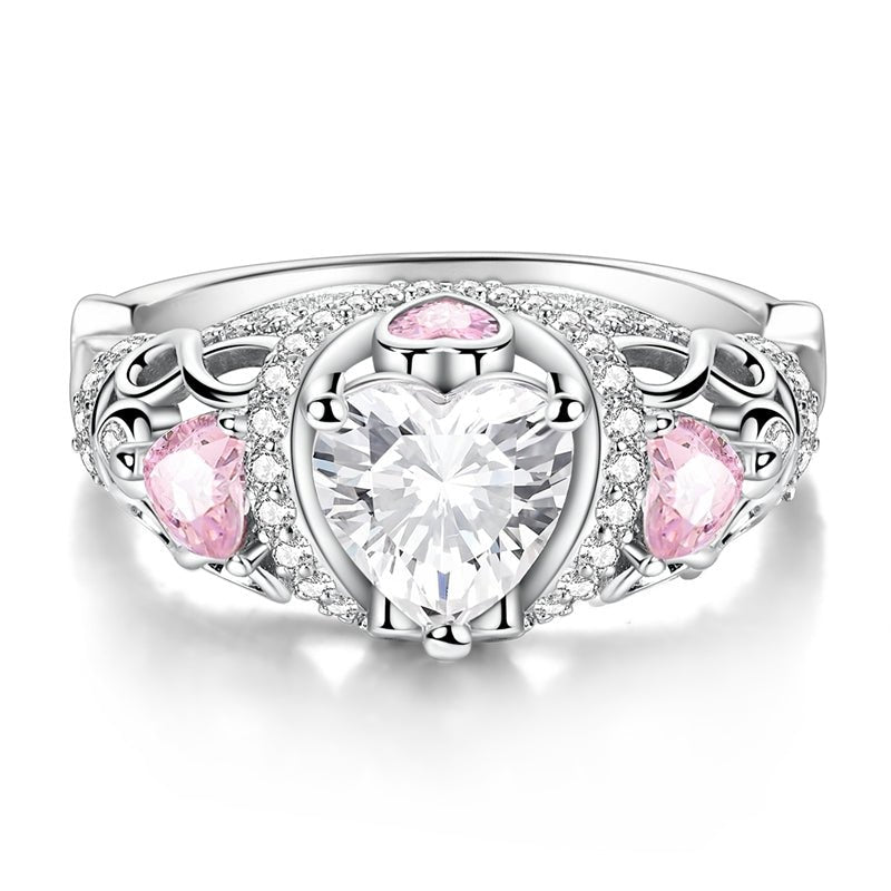 Liora Atelier Sparkling Crown Ring with Pink and Clear Heart - Shaped Stones
