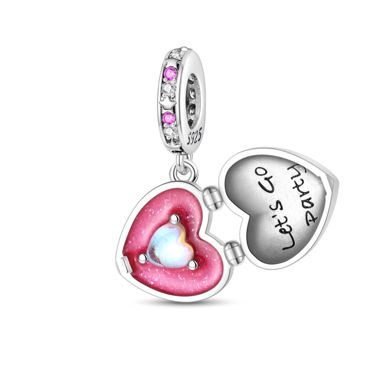 Liora Atelier Sparkling Pink Heart Locket with 'Let's Go Party' Inner Heart Charm