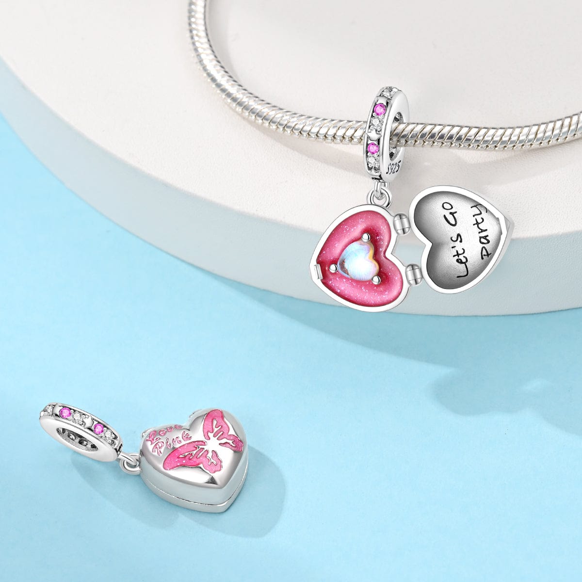 Liora Atelier Sparkling Pink Heart Locket with 'Let's Go Party' Inner Heart Charm