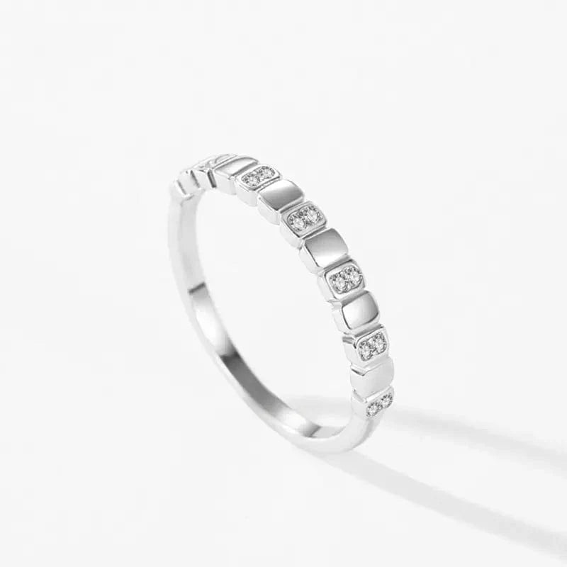 Liora Atelier Square Design Sterling Silver Band Ring with Clear Crystals