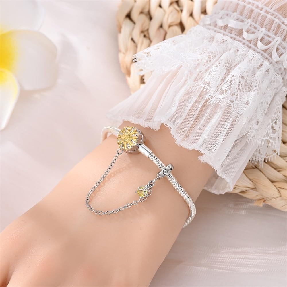 Liora Atelier Sunflower Charm Bracelet with Safety Chain and Dangle