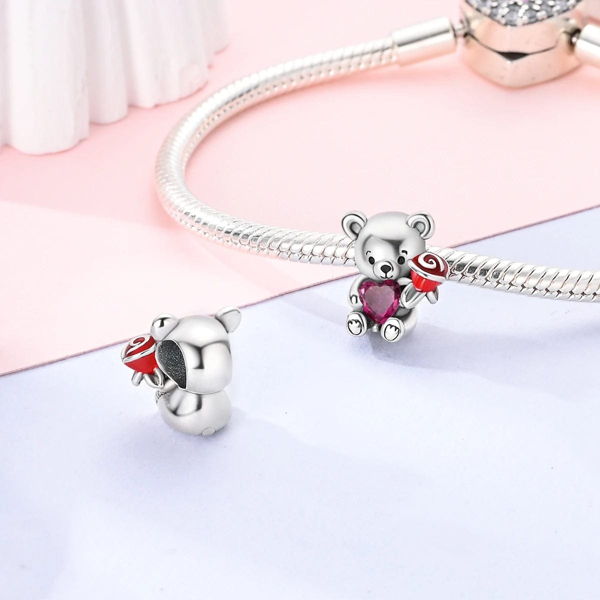 Liora Atelier Teddy Bear Holding a Heart & Rose Love Charm