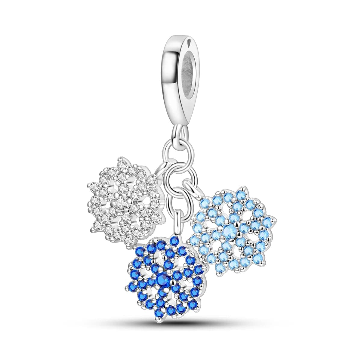 Liora Atelier Triple Snowflake Charm with Sparkling Blue and White Crystals