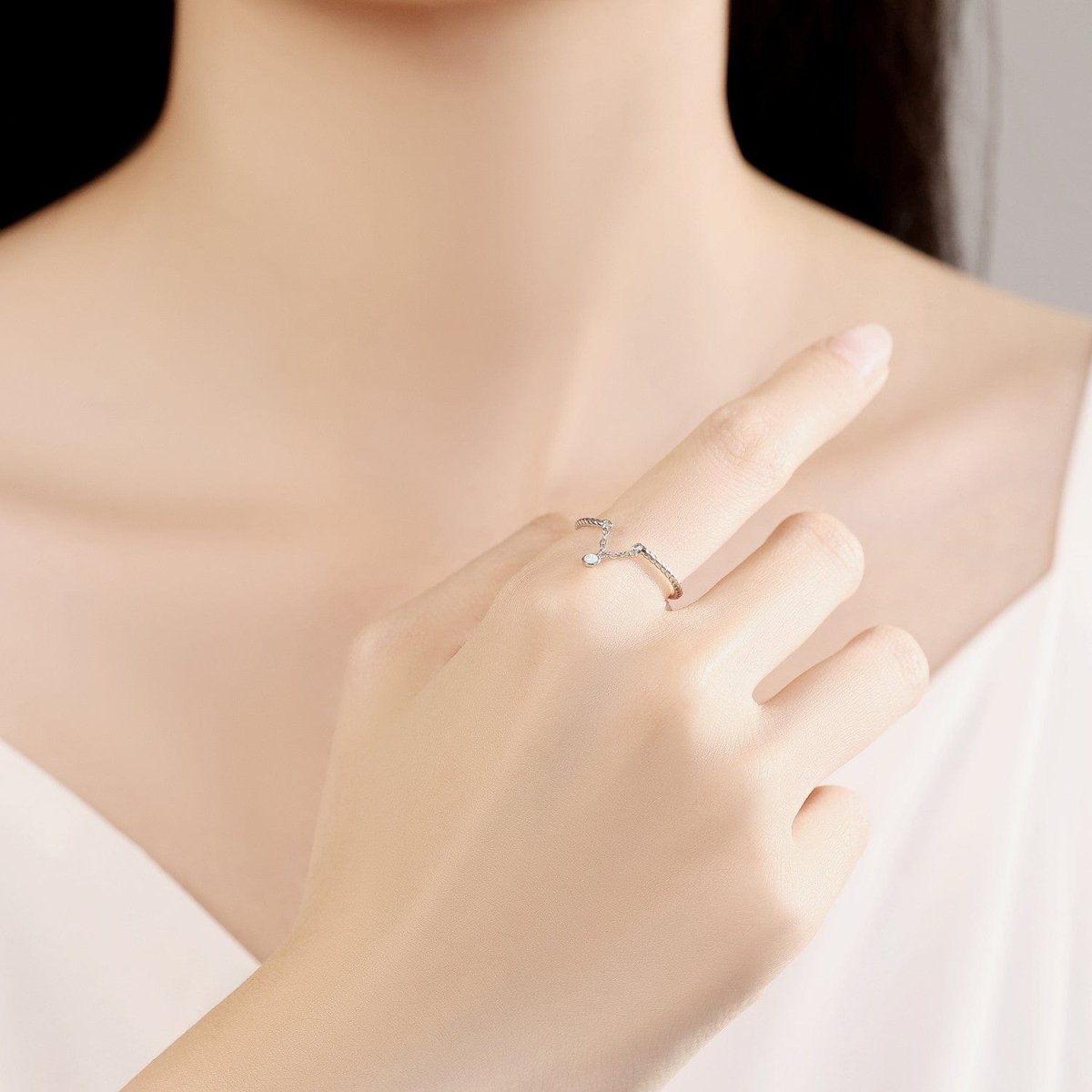 Liora Atelier Twisted Rope Sterling Silver Ring with Dainty Opal