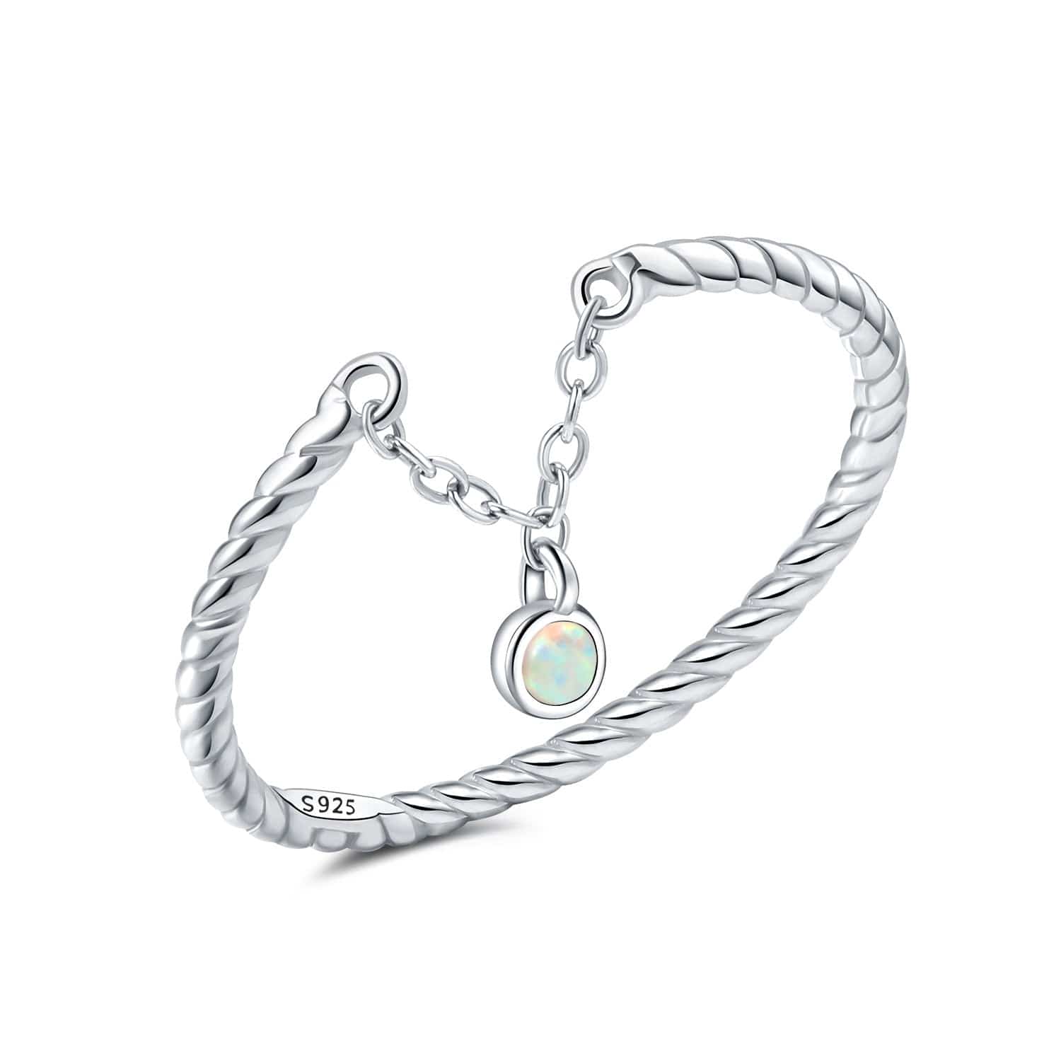 Liora Atelier Twisted Rope Sterling Silver Ring with Dainty Opal