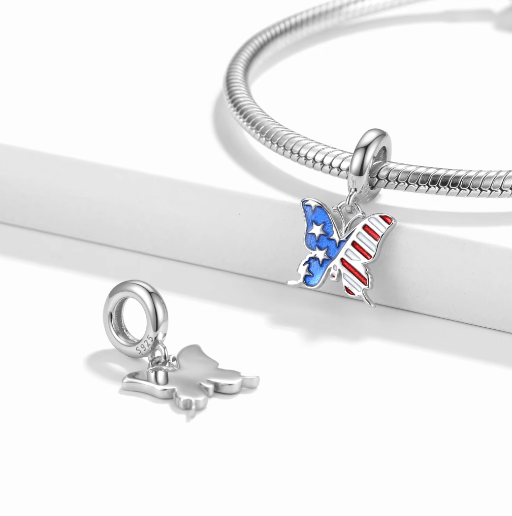 Liora Atelier USA Butterfly Freedom Flag Dangle Charm