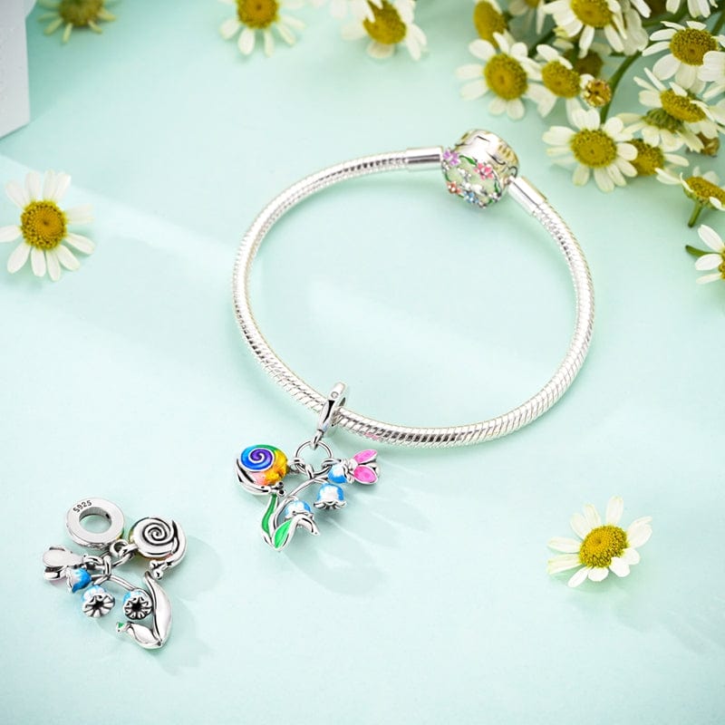 Liora Atelier Whimsical Snail on Flower Bloom Dangle Charm