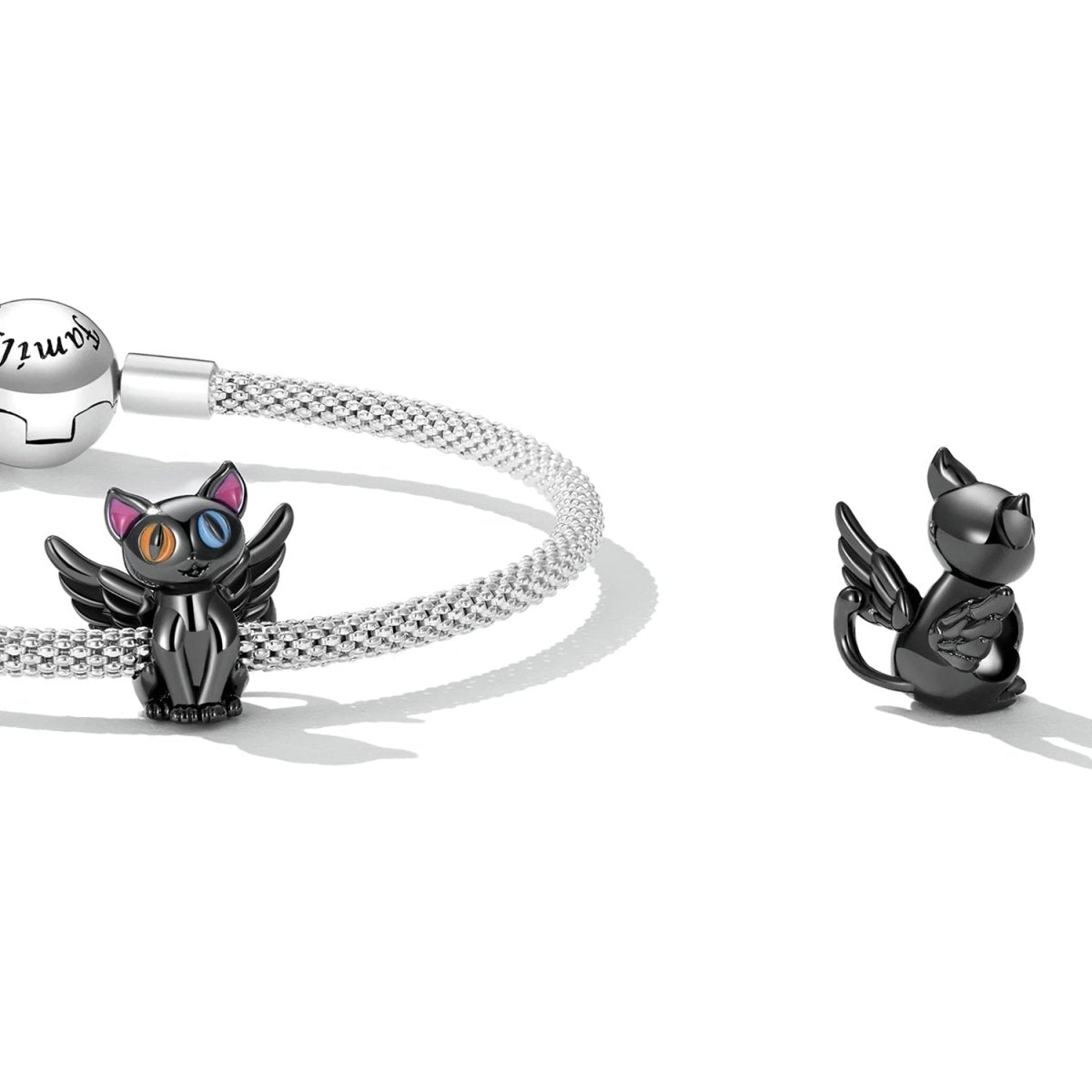 Liora Atelier Winged Black Cat with Colorful Eyes Charm