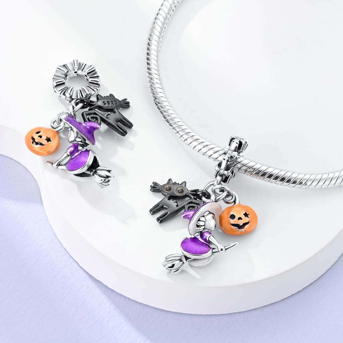 Liora Atelier Witch on Broomstick, Luminous Cat & Pumpkin Triple Dangle Charm