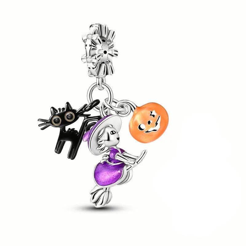 Liora Atelier Witch on Broomstick, Luminous Cat & Pumpkin Triple Dangle Charm