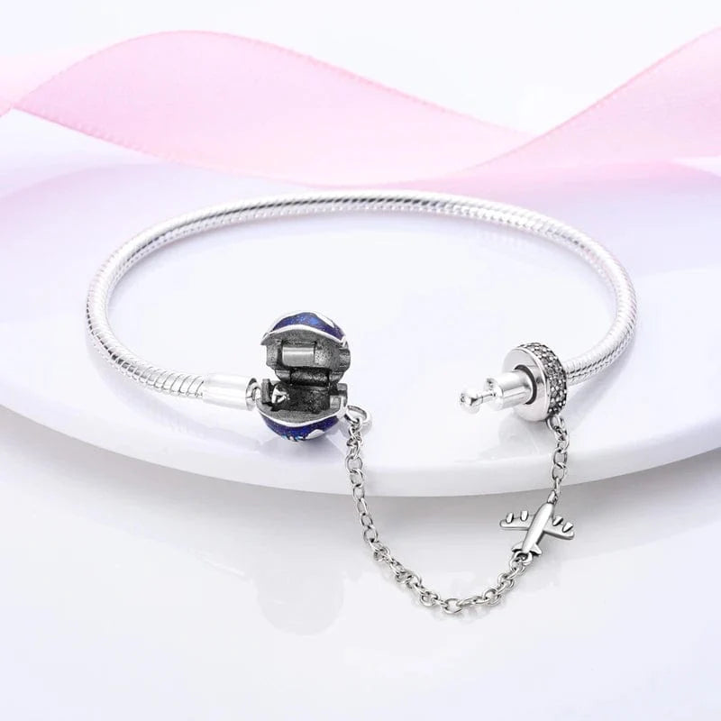 Liora Atelier World Globe Charm Bracelet with Airplane and Safety Chain