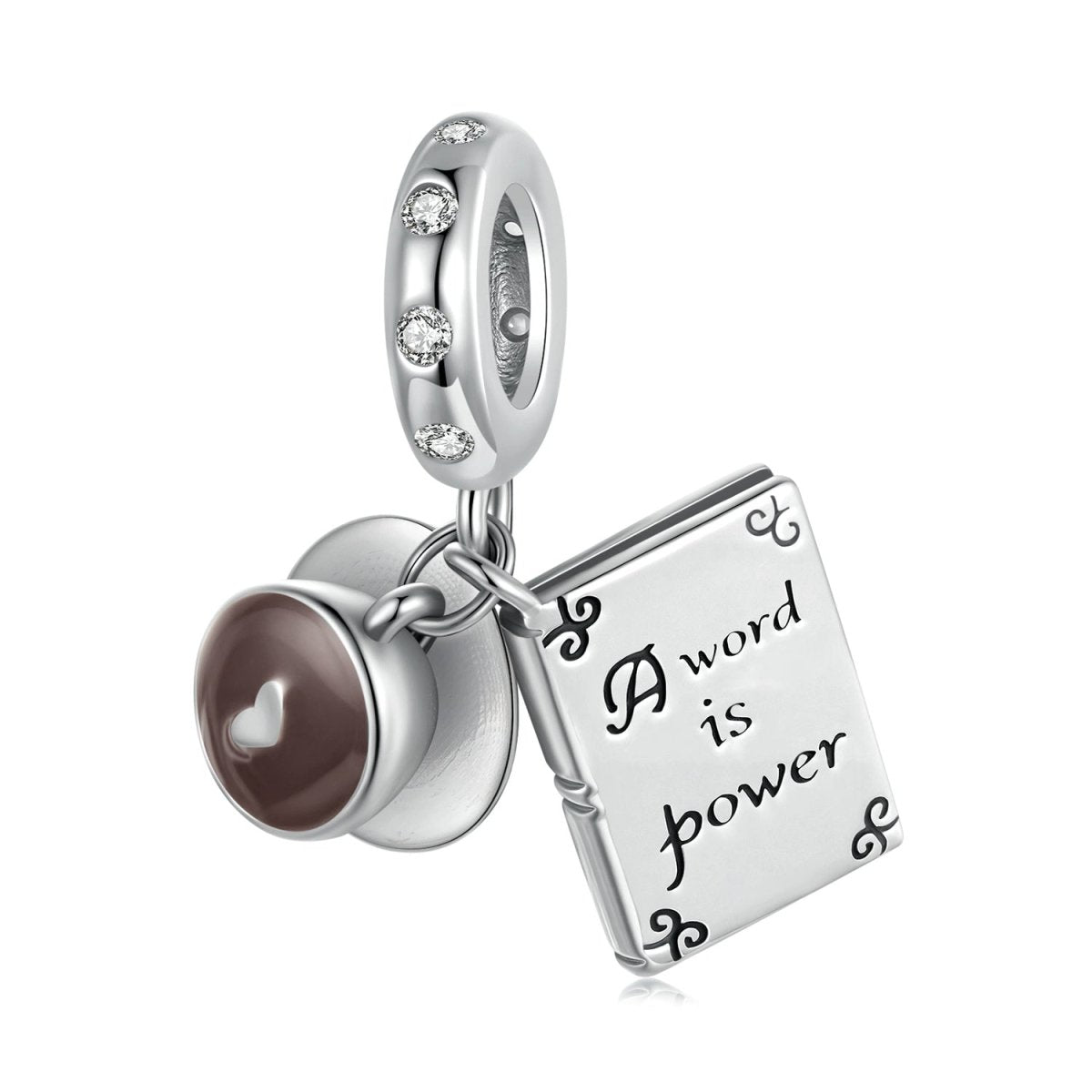Liora Atelier "A Word is Power" Book & Coffee Dangle Charm