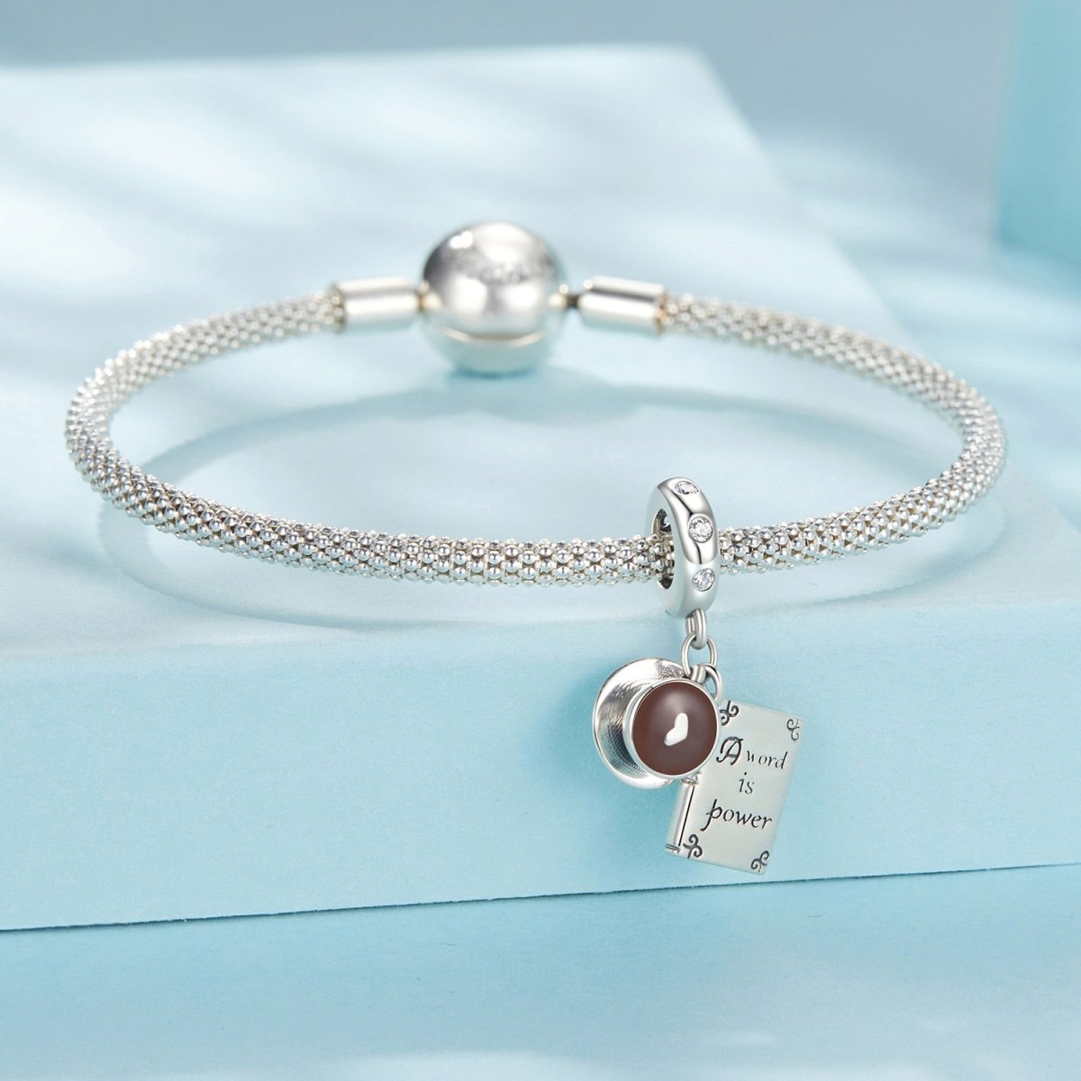 Liora Atelier "A Word is Power" Book & Coffee Dangle Charm