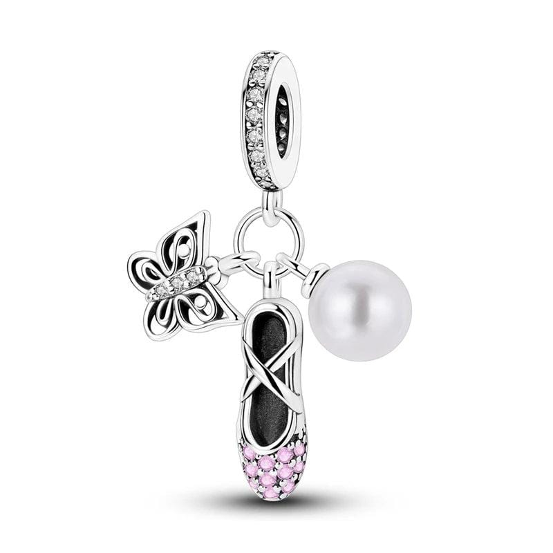 Liora Atelier Ballet Slipper, Pearl & Butterfly Triple Dangle Charm