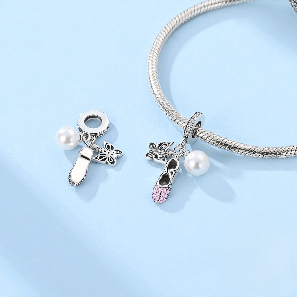Liora Atelier Ballet Slipper, Pearl & Butterfly Triple Dangle Charm