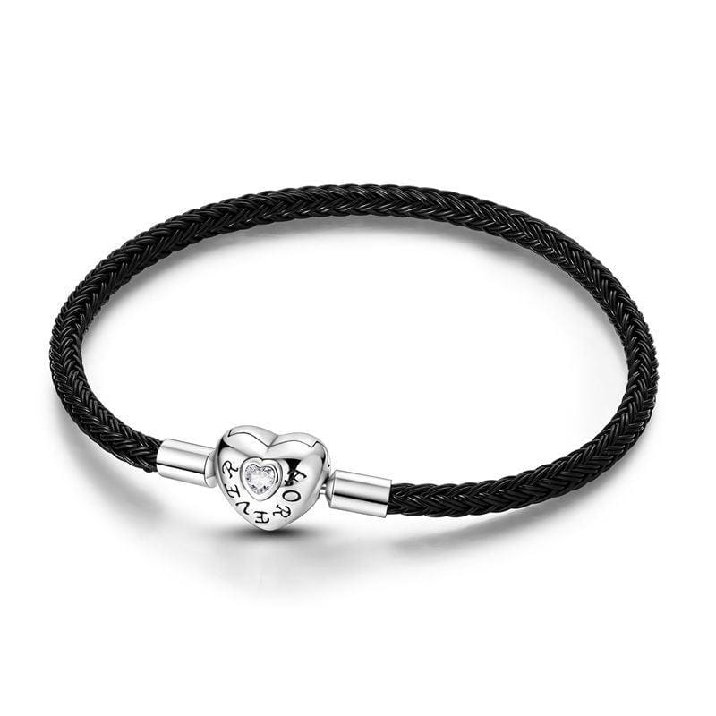 Liora Atelier Black Braided Leather Bracelet with Heart Clasp