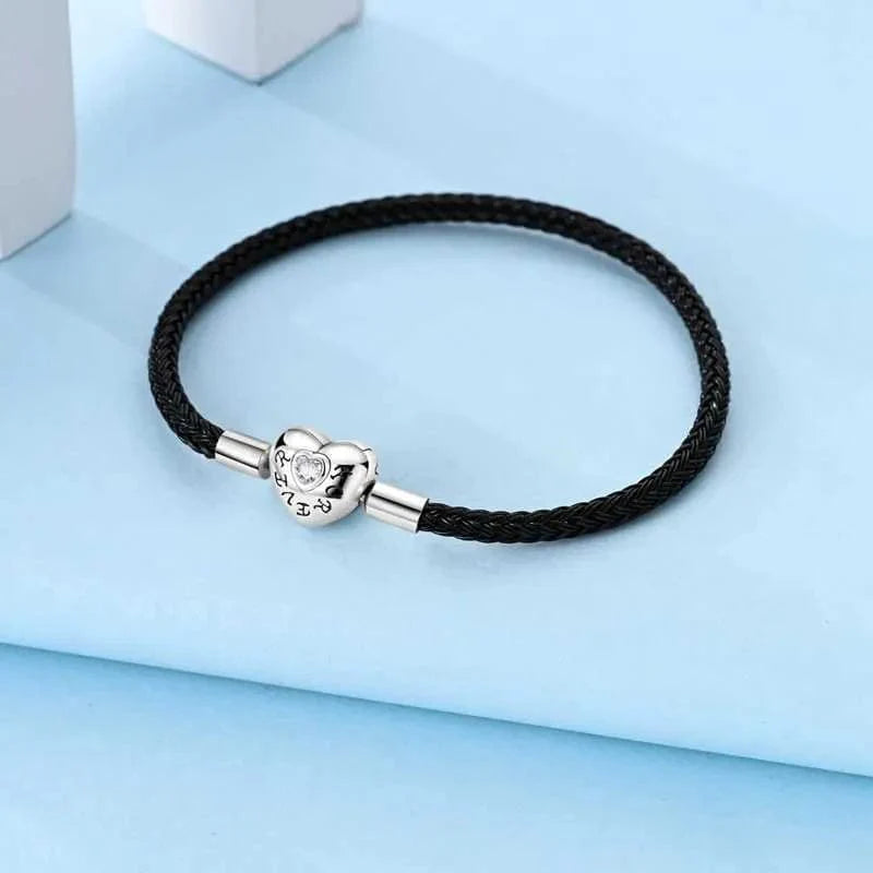 Liora Atelier Black Braided Leather Bracelet with Heart Clasp