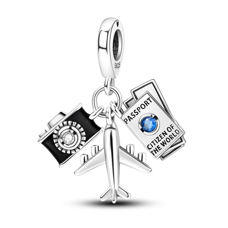 Liora Atelier Black Camera Passport Plane Travel Dangle Charm