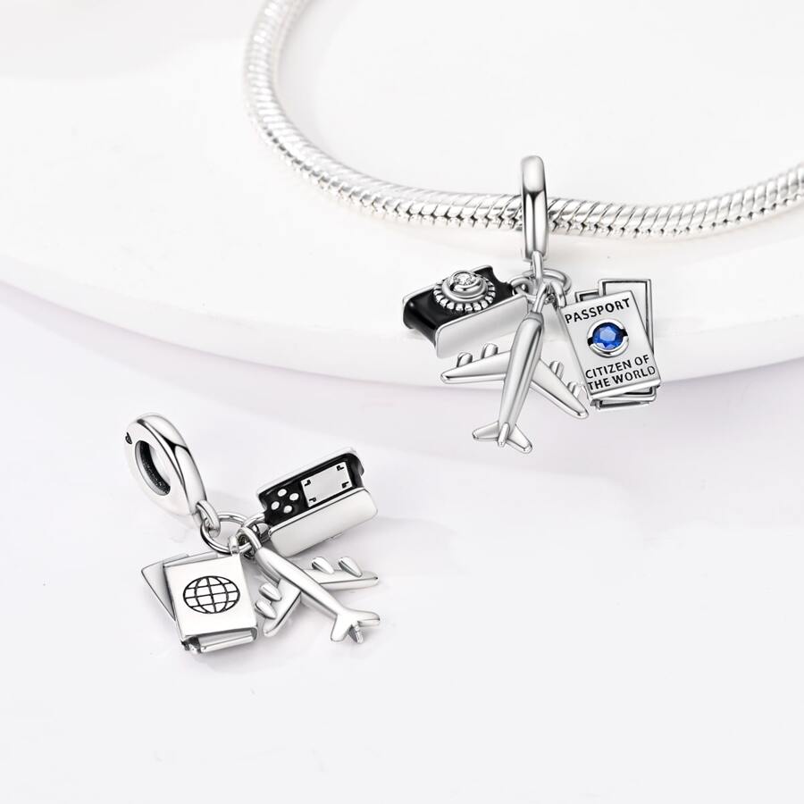 Liora Atelier Black Camera Passport Plane Travel Dangle Charm