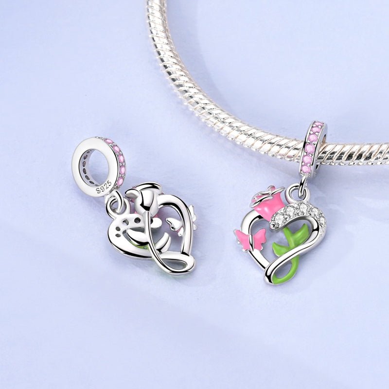 Liora Atelier Blooming Rose & Butterfly Heart Dangle Charm