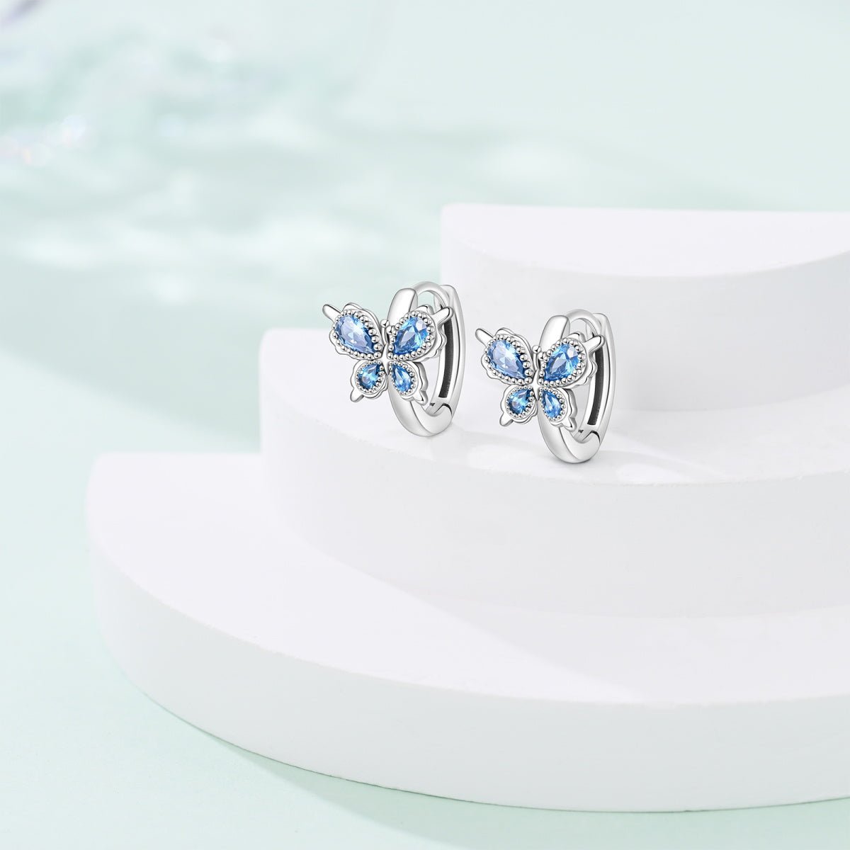 Liora Atelier Blue Butterfly with Crystal Wings Hoop Earrings