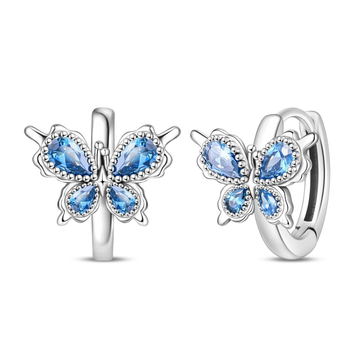 Liora Atelier Blue Butterfly with Crystal Wings Hoop Earrings