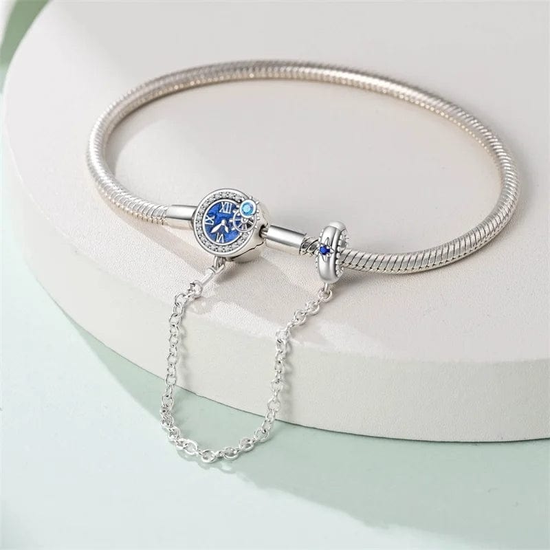 Liora Atelier Blue Clock Clasp Bracelet with Safety Chain