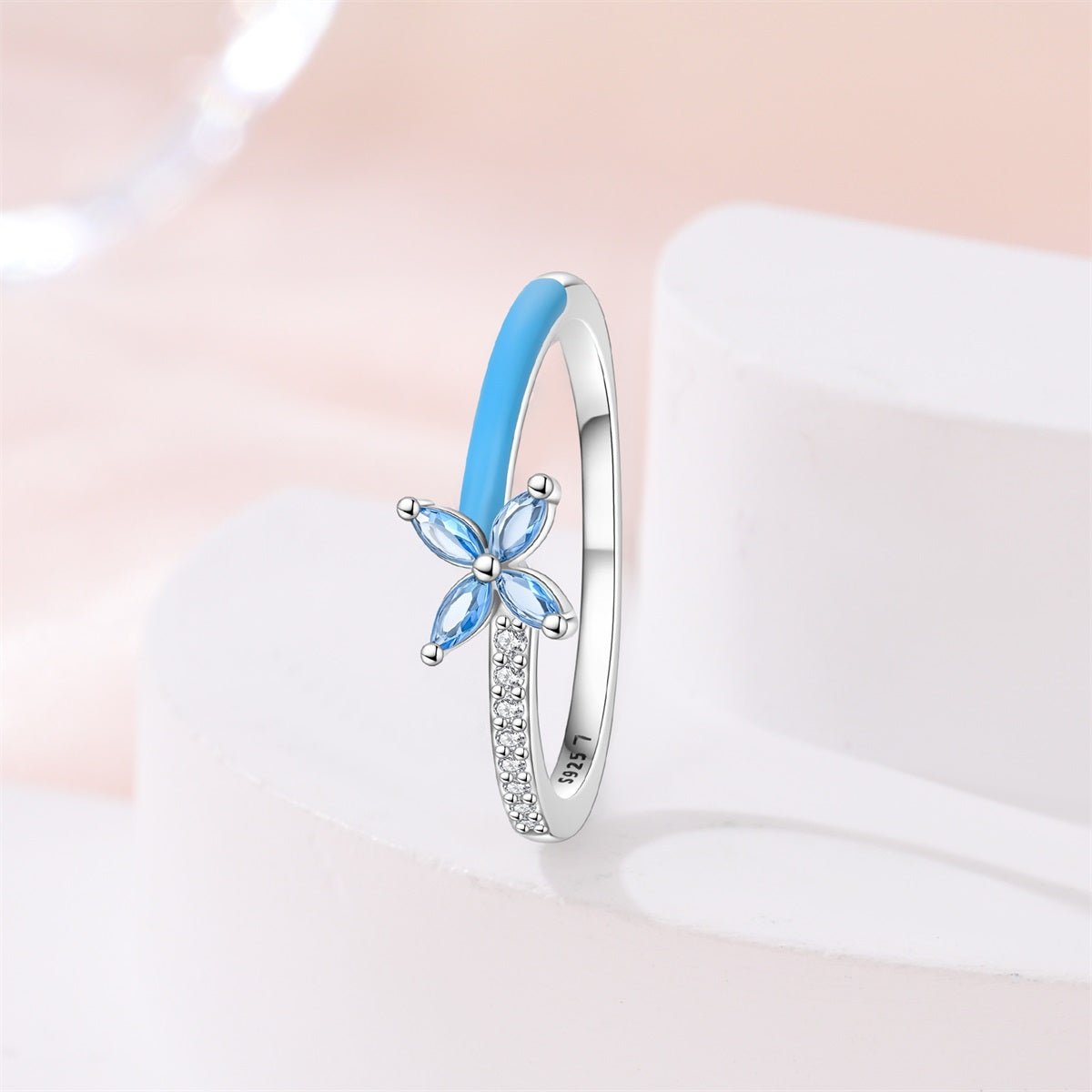 Liora Atelier Blue Enamel & Sparkling Flower Ring