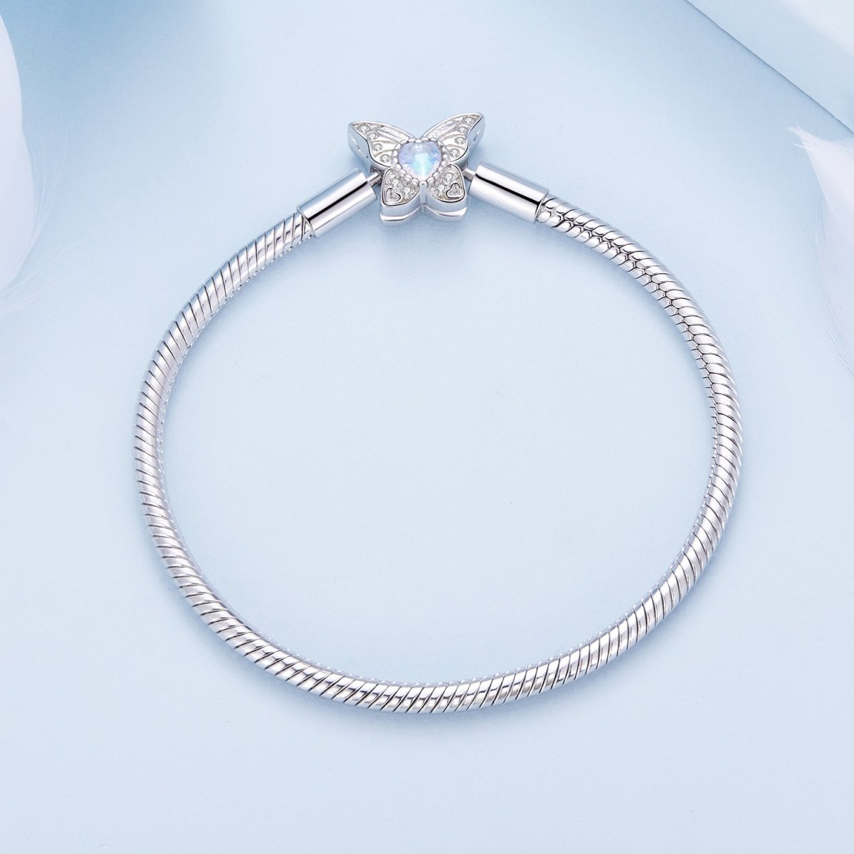 Liora Atelier Blue Heart Butterfly Clasp Charm Bracelet