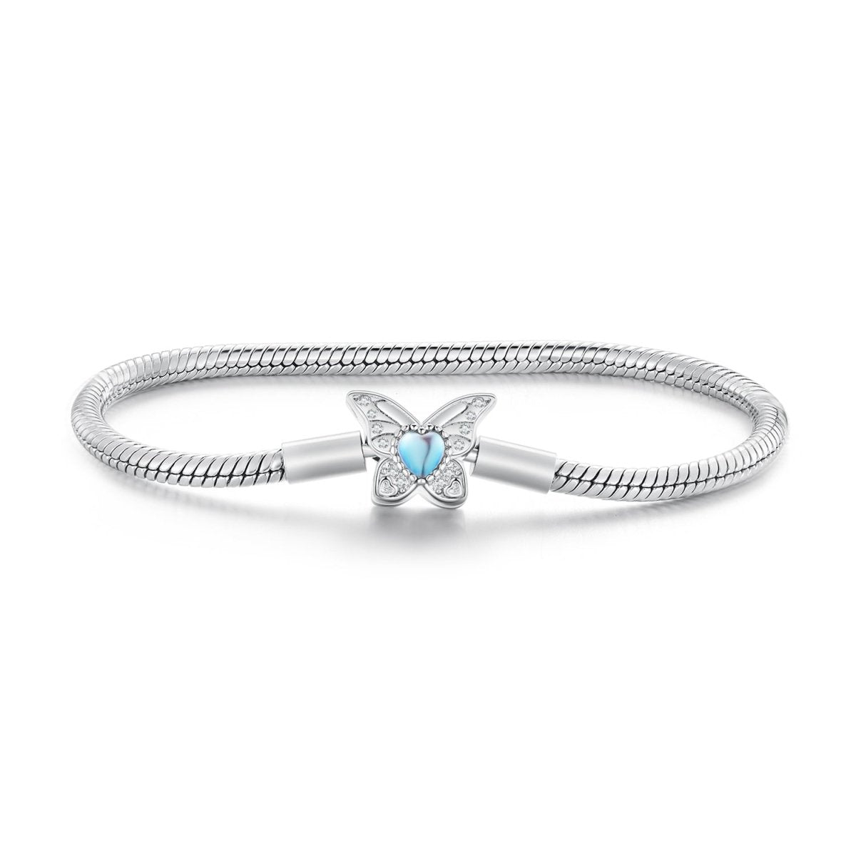 Liora Atelier Blue Heart Butterfly Clasp Charm Bracelet