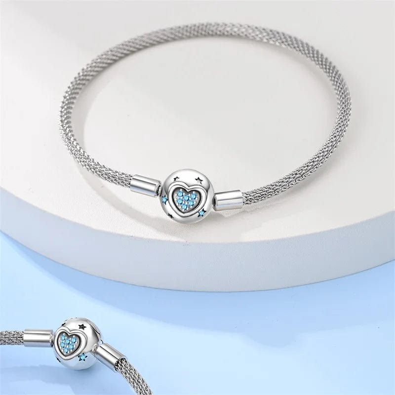Liora Atelier Blue Heart Charm Bracelet – Mesh Chain with Star Accents