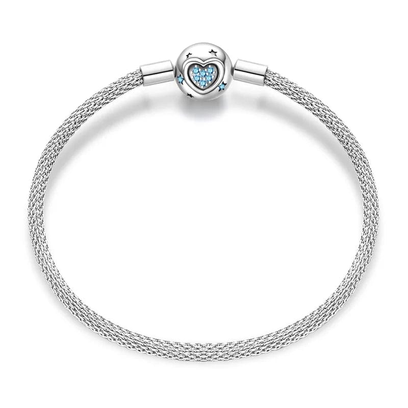 Liora Atelier Blue Heart Charm Bracelet – Mesh Chain with Star Accents