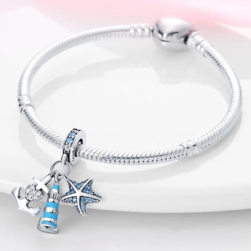 Liora Atelier Blue LightHouse with Starfish & Anchor Triple Dangle Charm