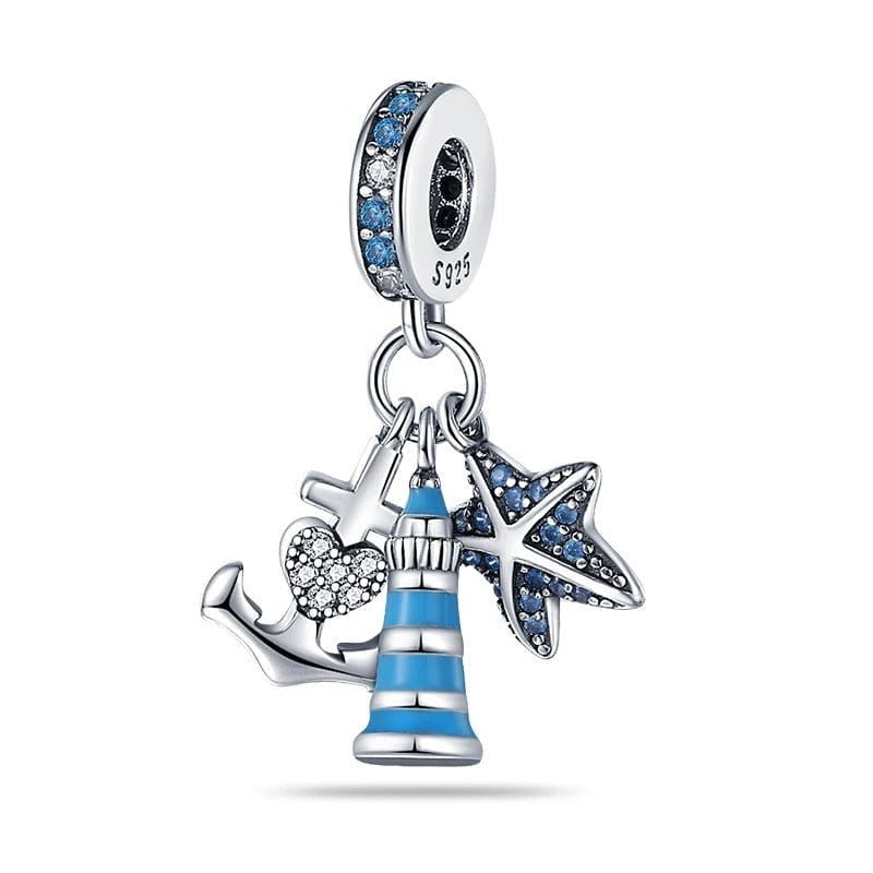 Liora Atelier Blue LightHouse with Starfish & Anchor Triple Dangle Charm