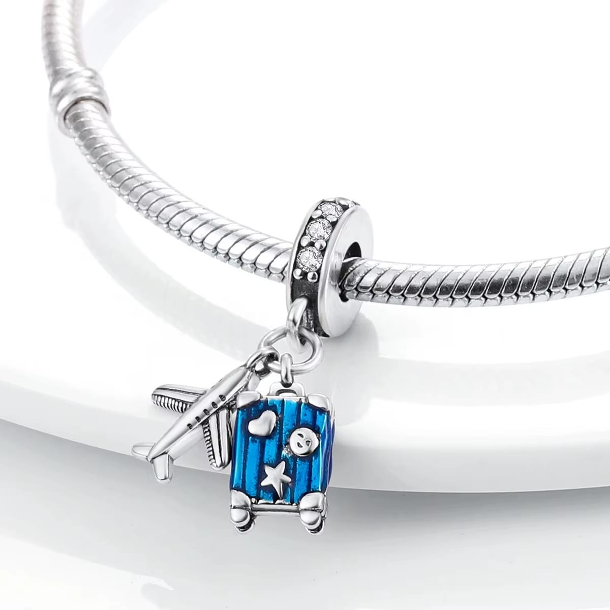 Liora Atelier Blue Suitcase Plane Holiday Travel Dangle Charm