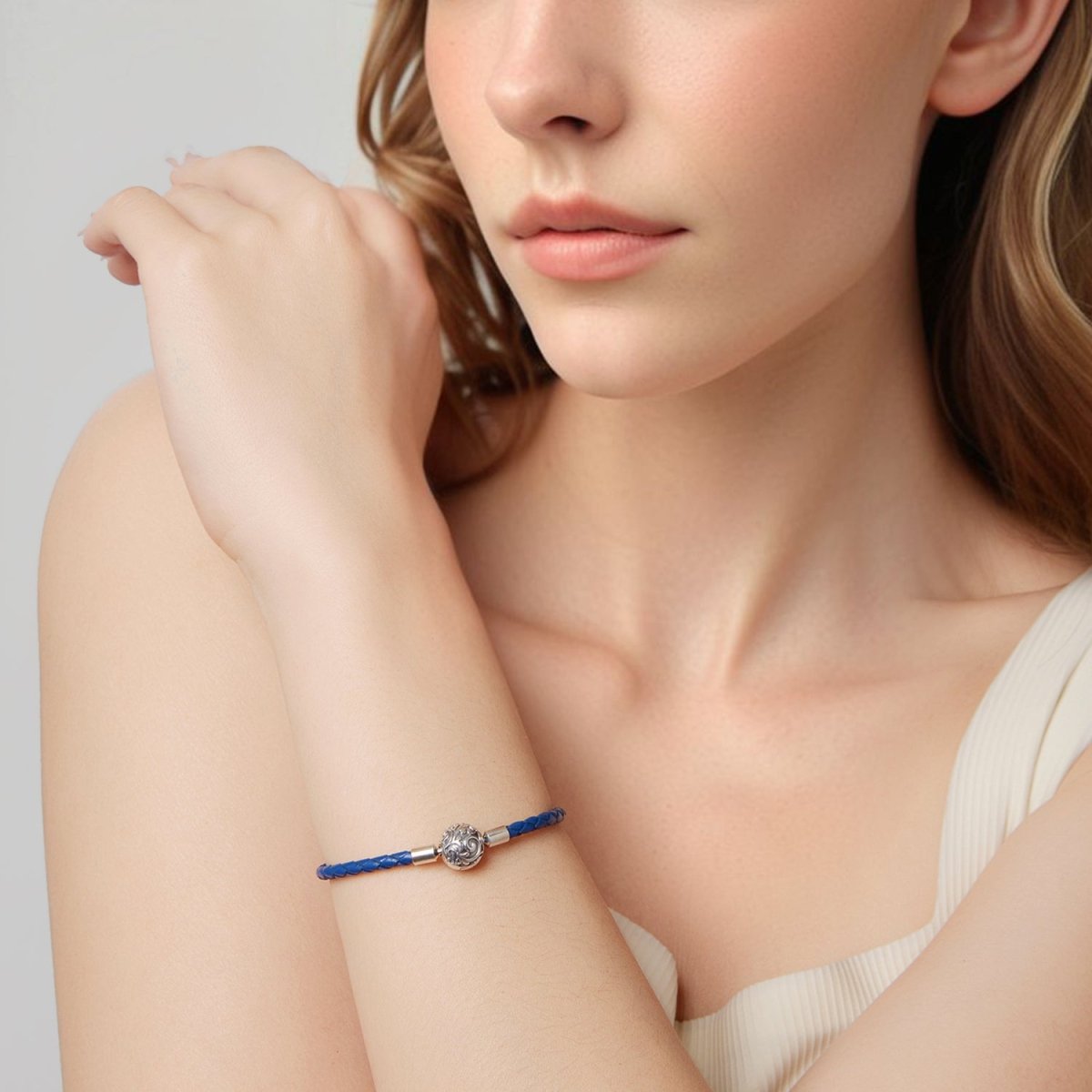 Liora Atelier Blue Swirl Clasp Leather Charm Bracelet