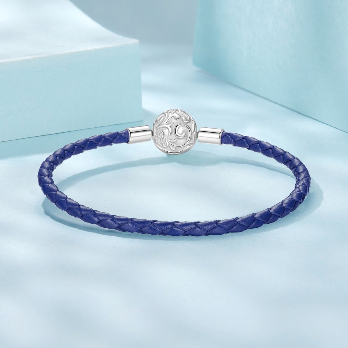 Liora Atelier Blue Swirl Clasp Leather Charm Bracelet