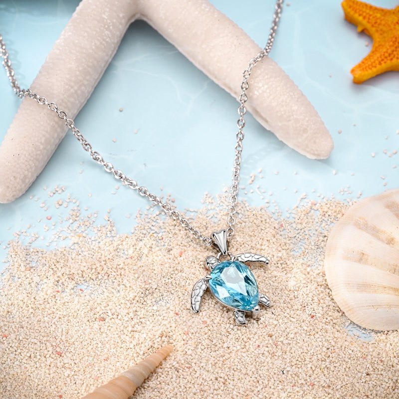Liora Atelier Blue Turtle with Crystal Pendant Necklace
