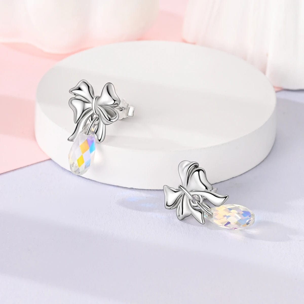 Liora Atelier Bow Earrings with Faceted Crystal Drops
